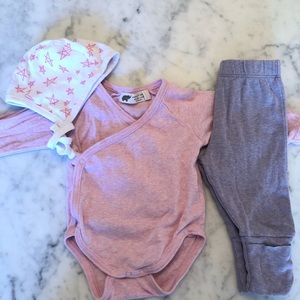 Monica & Andy kimono onesie, footie pant & bonnet